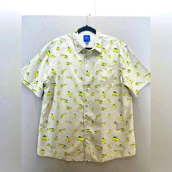 Guy Harvey Button front Resort polyester Fish shirt front pocket short sleeve - Picture 1 of 8